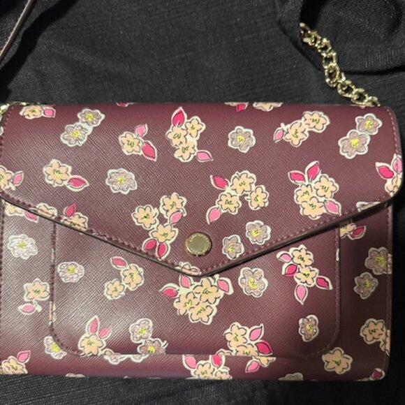 Kate Spade Frosted Floral Tinsel Flap Deep Berry Crossbody/Clutch 6 Card Slots - Picture 2 of 7